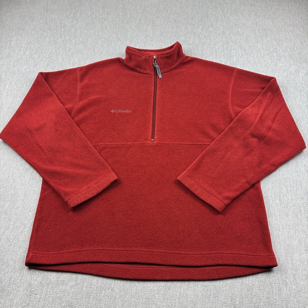 Columbia Sweatshirt Men Large Red Hart Mountain Half Zip Fleece Pullover Outdoor